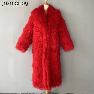 Fourrure femme fausse Jaxmonoy vraies vestes pour femmes manteau de mouton mongol naturel automne hiver chaud Long Style manteaux mode luxe femme 231114