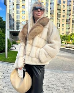 Chaqueta de visón de imitación de piel para mujer abrigo Real solapa púrpura invierno cálido moda Casual 231108