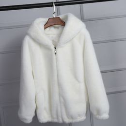 Dames bont faux dame kunstmatige capuchon soft jas wit grijs roze konijn imitatie outcoat winter gras mink jas 221123
