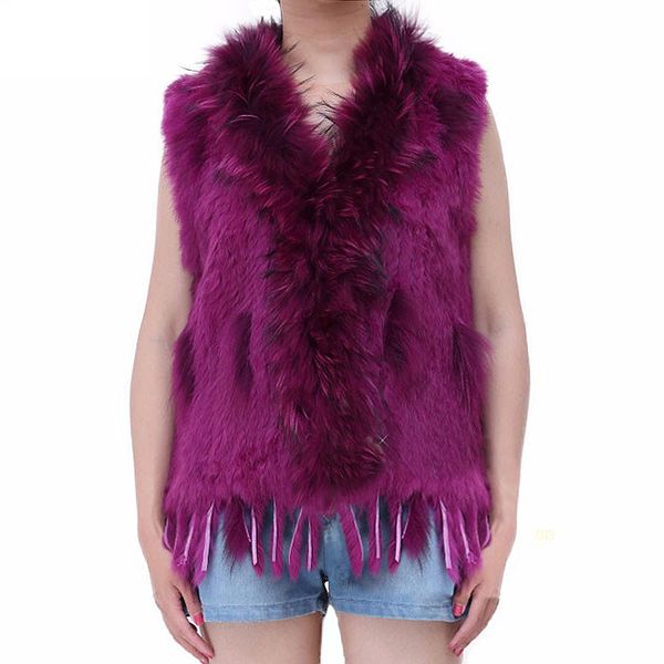 Femmes Fourrure Faux Dame Réel Lapin Gilet À Tricoter Gland Col De Raton Laveur Gilet Femmes 100 Naturel Véritable Gilet Survêtement 221006