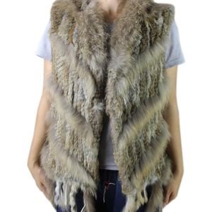 Femmes fourrure fausse dame gilet 2023 femmes tricoté avec raton laveur collier de chien manteau naturelfemmes femmesfemmes