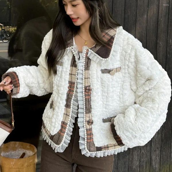 Manteau court en fausse fourrure d'agneau pour femme, Style automne et hiver avec une petite coupe, polaire épaisse
