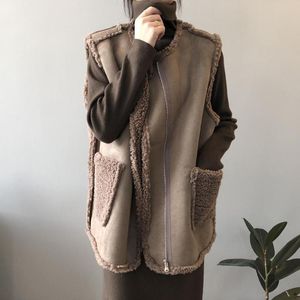 Gilet en fausse fourrure d'agneau pour femme, veste ample en daim, Style coréen, parka sans manches, automne et hiver 2021