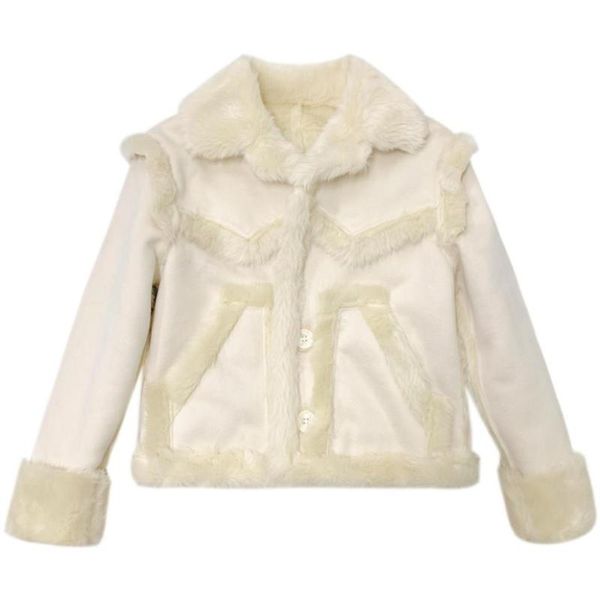 Manteau en fausse laine d'agneau pour femme, veste de moto Double face, courte et élégante, mode dames, haut polaire en peluche, hiver 2023