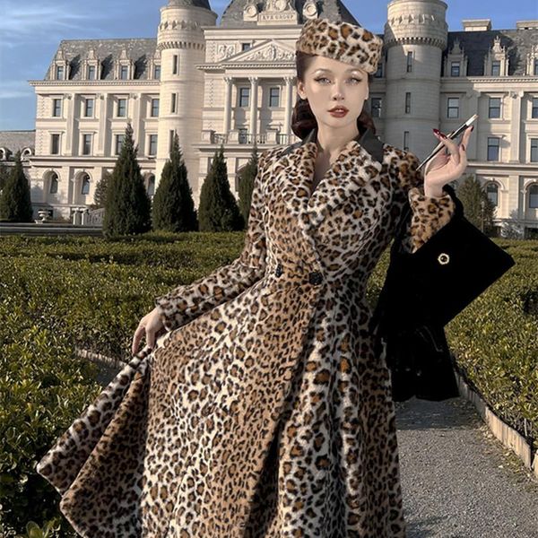 Abrigos elegantes de moda ecológicos para mujer, abrigos elegantes con estampado de leopardo y cuello en V, Vintage, Le Palais, primavera 2022