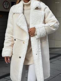 Veste longue en fausse fourrure pour femme, manteau Teddy à revers décontracté, épais et chaud, en laine d'agneau, mode Vintage, surdimensionné, coupe-vent, vêtements d'extérieur