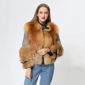 Manteau de luxe en fausse fourrure pour femme, veste courte rouge véritable avec vison, hiver, MJFFC26 231118