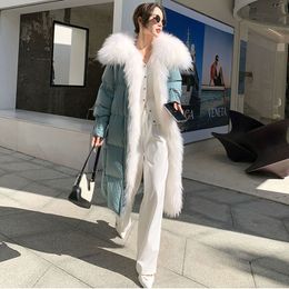 Damesbont faux luxe winterjas voor vrouwen met grote kraag witte ganzen eend down jas lang merk echt vrouwelijk licht uit het kader 230111