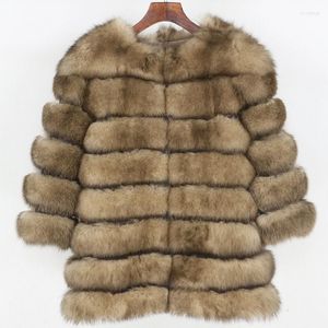 Veste d'hiver en fausse fourrure pour femmes 2023 véritable manteau naturel gros vêtements d'extérieur moelleux Streetwear épais chaud trois quarts manches femmes