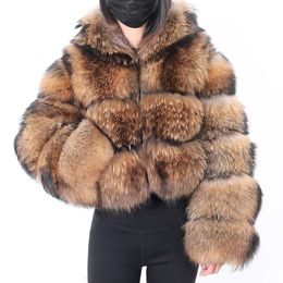 Fourrure femme Faux MAOMAOKONG naturel réel fourrure de raton laveur vestes manteau à capuche Super hiver mode luxe grande taille femme vêtements 231114
