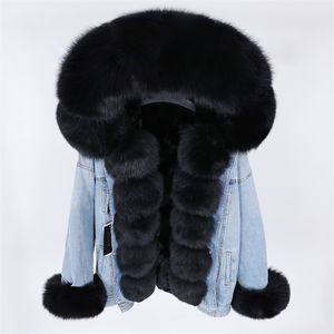 Vrouwen s fur faux maomaokong winter spijkerjasje met grote bont kraag gemaakt van natuurlijk losse stijlvolle warm en verwijderbaar konijn lini 220926