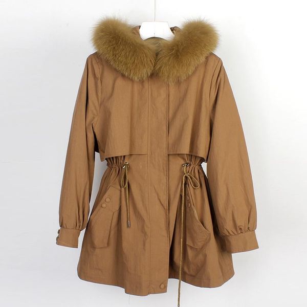 Parka larga de piel sintética para mujer, chaqueta de invierno para mujer, abrigo Real con cuello Natural, forro con capucha, grueso, cálido y desmontable