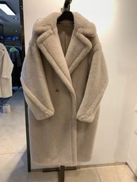 Dames bont faux menina bonita real long jas winter jas vrouwen 100% wol geweven stof dik warme los bovenkleding extrase streetwear teddy 221123