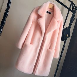 Dames s fur faux mink jas dames herfst winter dik warme jassen vrouwelijke mode roze witte jassen groot formaat 221128