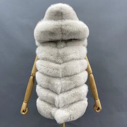 Gilet en fausse fourrure pour femmes MISSJANEFUR avec capuche pour femmes, mode de luxe, vestes sans manches réelles, vente en gros, manteau naturel d'hiver personnalisé 231118