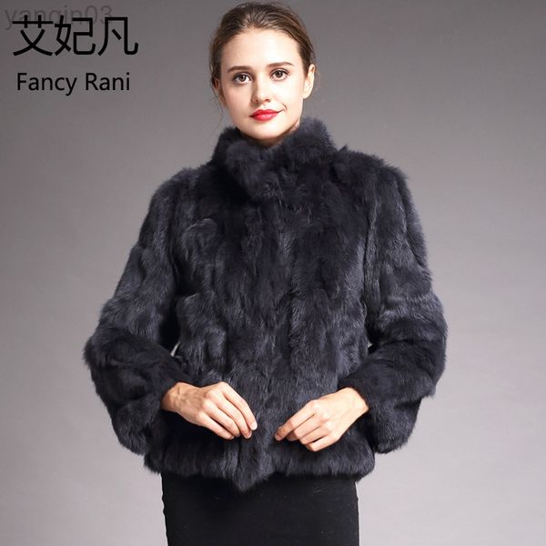 Fourrure pour femmes fausses lapins naturels pour les femmes vestes d'hiver Collier Collar Fashion Real Fur Coat Femme en vente avec L220829