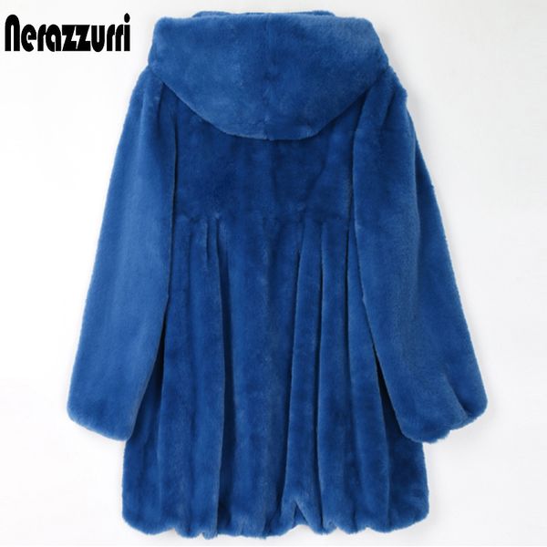 Fourrure pour femmes Faux Nerazzurri Printemps Plissé Bleu Clair Manteau Doux Femmes Avec Capuche Jupe Fluffy Ry Veste Automne Mode Coréenne 221123