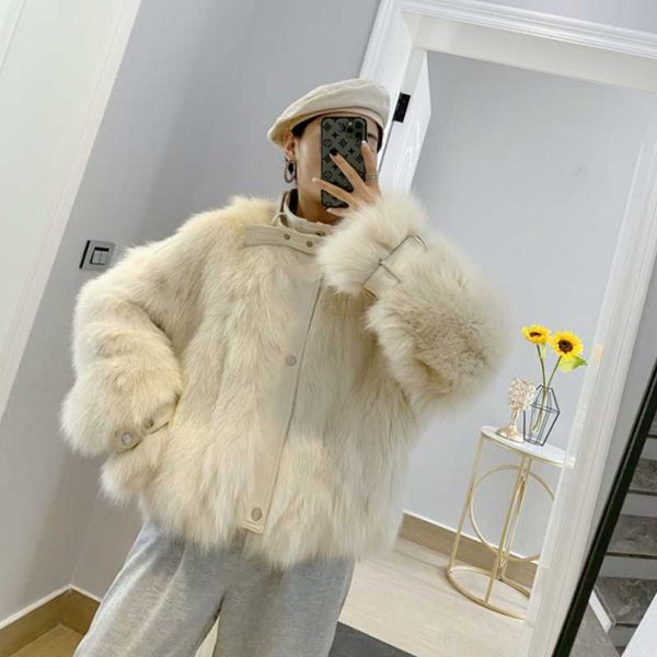 Femmes Fourrure Faux Netural Réel Abdominal HairCoat Hiver Femmes Court Outwear Petit Support Et Laine Col De Mouton Conmmuter Mode Jeune