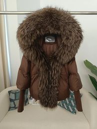 Fausse fourrure pour femmes OFTBUY 2023 col réel veste d'hiver à capuche femmes naturel épais chaud ample surdimensionné manteau en duvet de canard Streetwear vêtements d'extérieur 231207