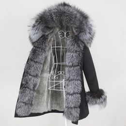 Dames bont faux OFTBUY waterdichte winterjas dames lange parka echt konijn jas natuurlijke wasbeer kraag kap warm streetwear 231013