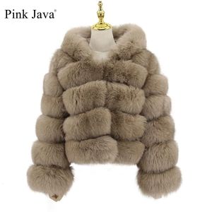 Fourrure femme Faux rose java 20110 femmes manteaux de fourrure d'hiver manteau réel veste naturelle capuche vêtements de mode de luxe en gros 231108