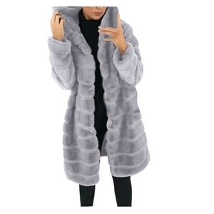 Abrigo cálido con capucha gruesa de talla grande de piel sintética para mujer, chaqueta ry de manga larga, abrigo de invierno a la moda para mujer, abrigo 220927