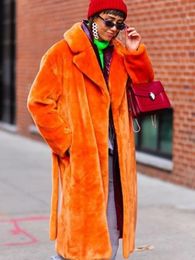 Manteau d'hiver en fausse fourrure pour femmes, veste longue à revers, peluche de luxe, pardessus en fourrure pour femme, 231026
