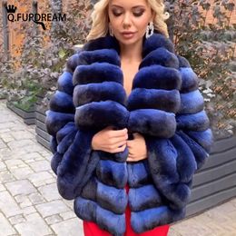 Fausse fourrure pour femmes QFURDREAM manteau de lapin Rex naturel largeur manches grand revers mode de luxe hiver chaud rayures épaisses femme vêtements 231116