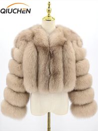 Femmes fausse fourrure QIUCHEN PJ22089 dames à la mode grande taille femmes mode réel manteau hiver chaud luxe recadrée veste 231115