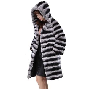 Manteau en fausse fourrure de lapin pour femmes, ample, couleur véritable Rex chinchilla, mode hiver chaud, 231018