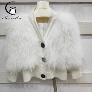 Manteau tricoté en fausse fourrure de raton laveur pour femme, vêtements réels, automne et hiver, naturel, 2023