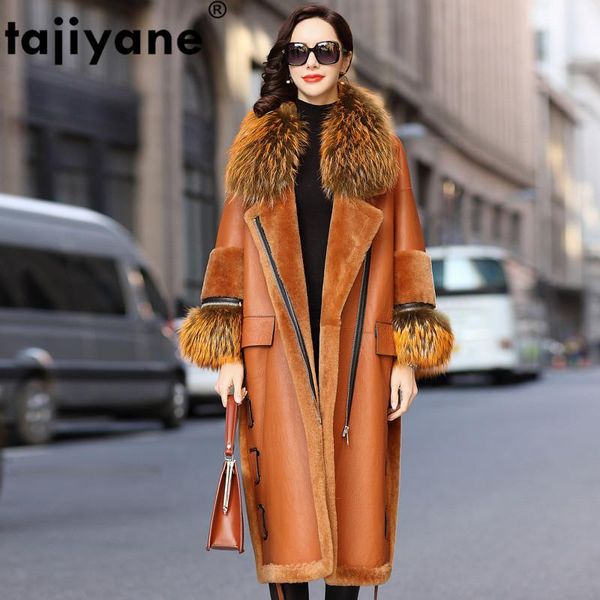 Femmes fourrure Faux vrai manteau raton laveur chien collier laine veste automne hiver femmes vêtements 2023 en cuir véritable peau de mouton BT18H09