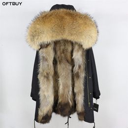 Femmes fourrure Faux vrai manteau hiver veste femmes longue Parka imperméable grand raton laveur naturel col capuche épaisse doublure chaude 220927