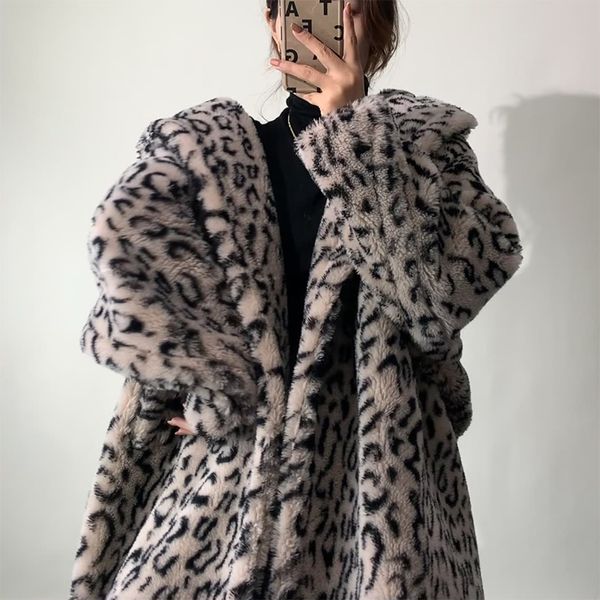 Femmes s fourrure fausse vraie manteau femmes hiver coréen décontracté silhouette imprimé léopard longue Section mouton cisaillement vestes 220926