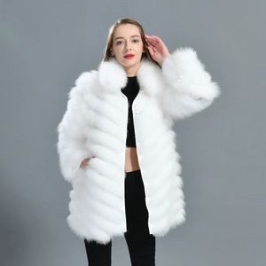 Abrigo de piel sintética de doble cara para mujer, chaqueta larga mullida con forro de seda 100 para invierno, prendas de vestir de diseño moderno para mujer 231013