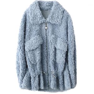 Veste en fausse laine véritable pour femme, manteau d'automne et d'hiver, vêtements coréens Vintage, hauts en peau de mouton, ZT5006