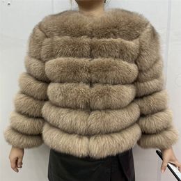 Manteau en fausse fourrure véritable pour femme, veste épaisse d'hiver courte, manches authentiques, vente en gros, 220927