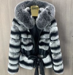 Manteau en fausse fourrure de lapin véritable pour femme, capuche de couleur monochrome, épaisse et chaude avec fermeture éclair, Design hiver 100, 202 231013