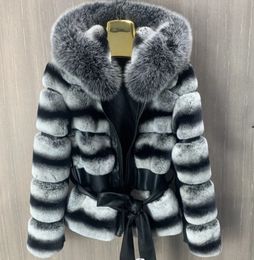 Abrigo de piel sintética de conejo auténtico para mujer, capucha de Color monocromático 100, cálido y grueso con diseño de cremallera, invierno 202 231023