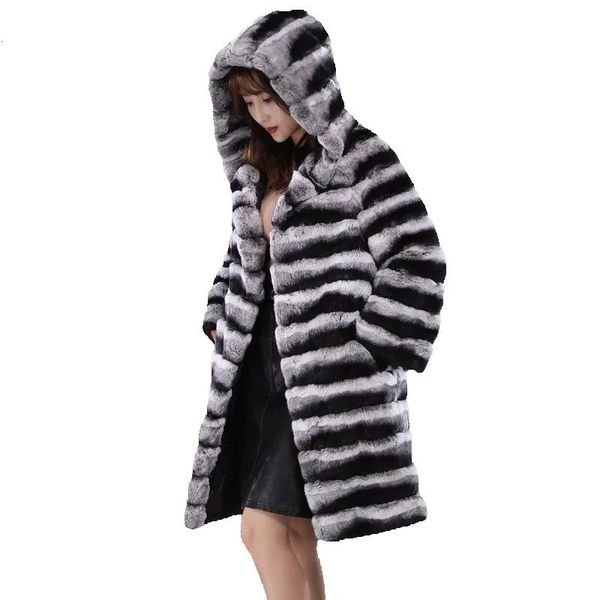 Cappotto da donna in vera pelliccia di coniglio Rex finto per donna caldo colore cincillà sciolto moda invernale 231117