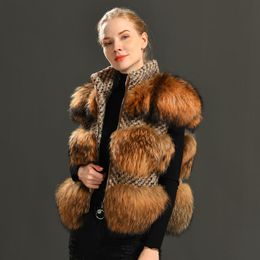 Femmes fourrure Faux vrai gilet femmes laine mélanges veste décontracté moelleux hiver manteau véritable raton laveur gilet