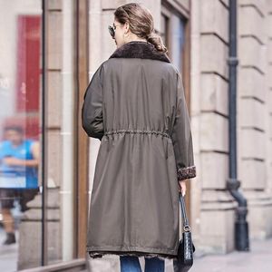 Chaqueta Parka de piel sintética para mujer, abrigo de piel de oveja Natural 2023, abrigo con cuello de visón, ropa de dos lados, 2023 KJ4899