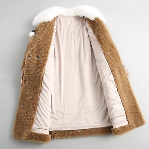 Femmes fourrure fausse vraie laine manteau femme long épais chaud hiver manteaux pour femmes col rabattu naturel agneau veste 18011 femmes