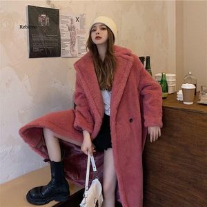 Manteau mi-long en laine rouge pour femmes, veste d'hiver, Plus velours rembourré, dernier 2023 Teddy polaire, haut ample marron