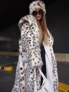 Damesbont Faux RR1475 X lange jas Eco Lynx met capuchon Winterjassen Vrouw lengte 120 cm Jas vrouwelijk Wit 230922