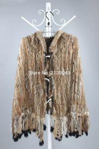 Poncho de piel sintética para mujer SF0144 Color marrón natural Stock Fast Real Coats