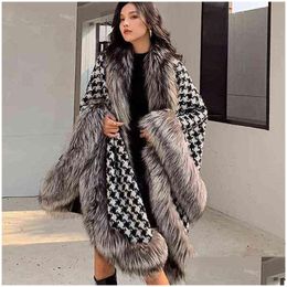 Dames bont faux sier jas winter dames sjaal houndstooth cape in stock mantels jas voor avondfeest x1106 drop levering appare dhnmi