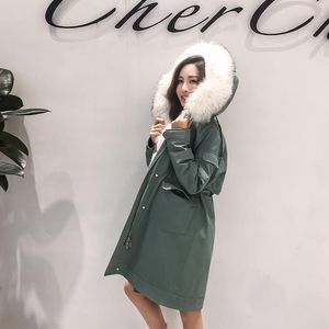 Damesbont faux stijl 2021 vrouwen katoenen jas parka jas polyester voering met echte wasbeer kraag meisje mode over