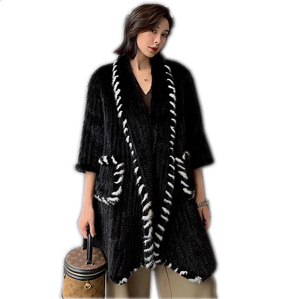 Manteau long tressé en fausse fourrure de vison pour femme, manteau à revers, mode féminine, automne et hiver, chemise ample et fine, 231116