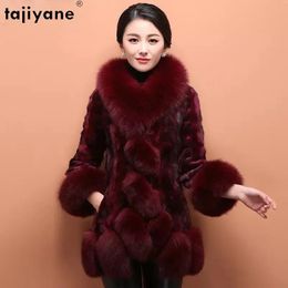 Tajiyane – manteau en fausse fourrure pour femme, veste d'hiver en vison véritable, manteaux à col mi-long, à la mode, 2023, 231114